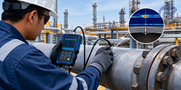 Inspeksi piping migas dengan ultrasonic thickness pada elbow pipa